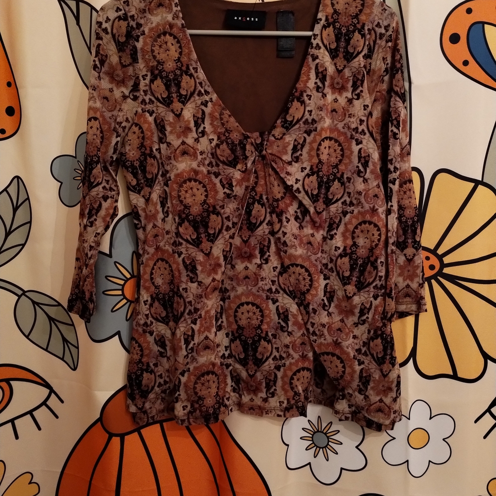 Axcess Brown Paisley V-Neck Blouse